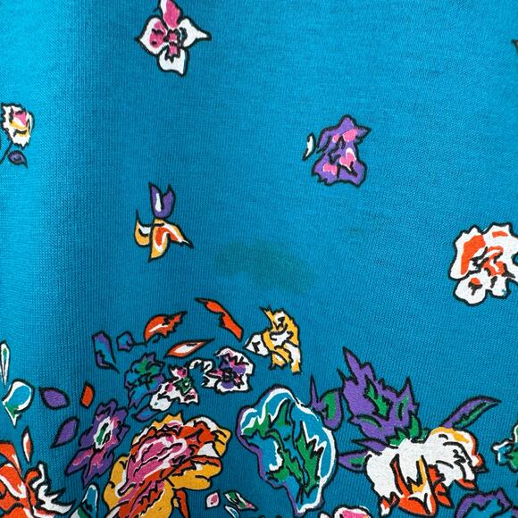 Vintage Flower Shirt Sz XL Blue Single Stitch Crewneck Floral Leaves Casual 90s - Picture 6 of 9